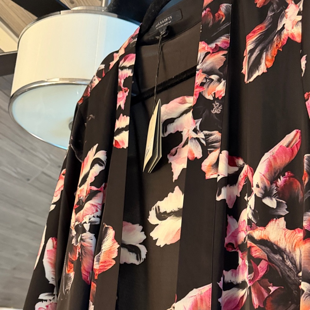 All Saints Black Floral Women's Kimono - Picture 6 of 12